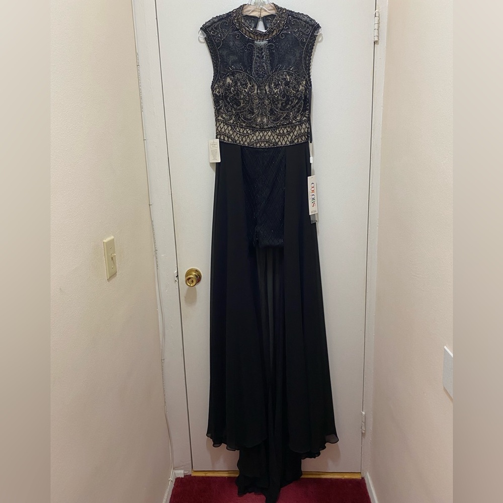 NWT Colors Dress, Beaded Black And Nude Romper Dress Size 10 (2036) - Picture 2 of 13